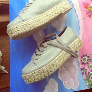 Silver lace up espadrilles platform sneakers